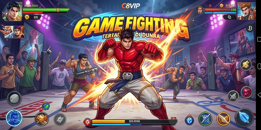 Screenshot C8VIP menampilkan aksi pertarungan yang mendebarkan antara karakter-karakter kuat.