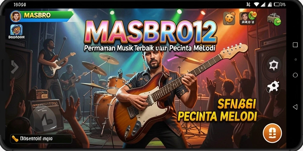 Screenshot utama MASBRO12 menampilkan gameplay seru dengan irama musik.