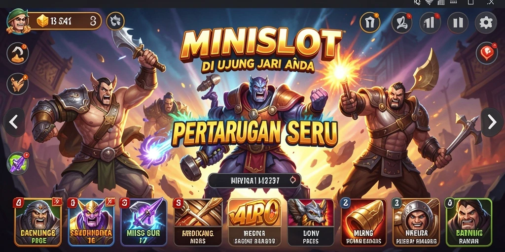 Screenshot gameplay MINISLOT menampilkan aksi pertarungan yang intens dan grafis yang menawan.