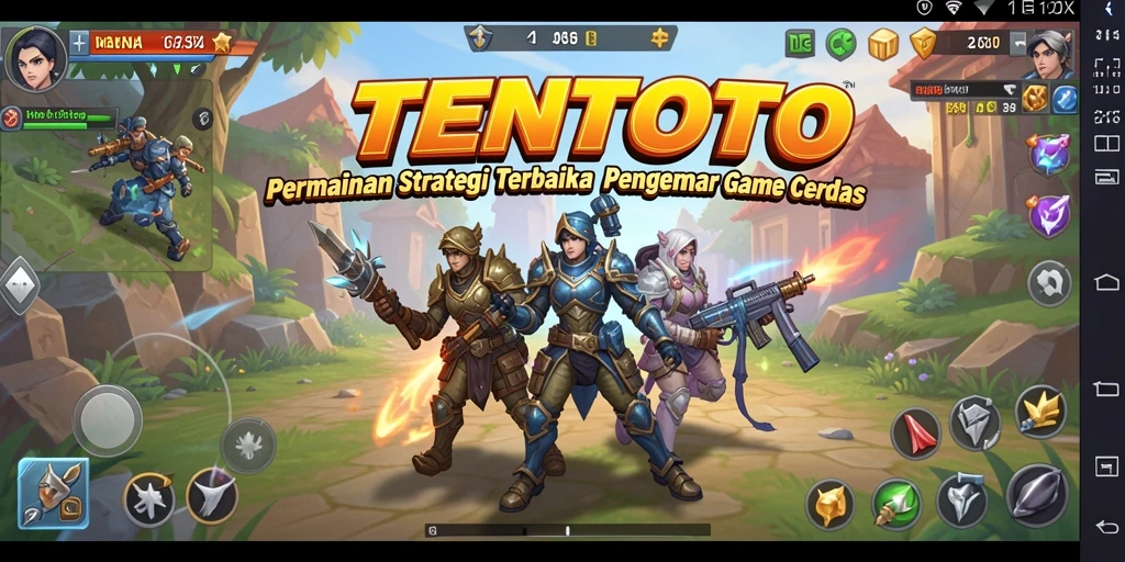 Screenshot utama TENTOTO menunjukkan aksi strategis yang mendebarkan.