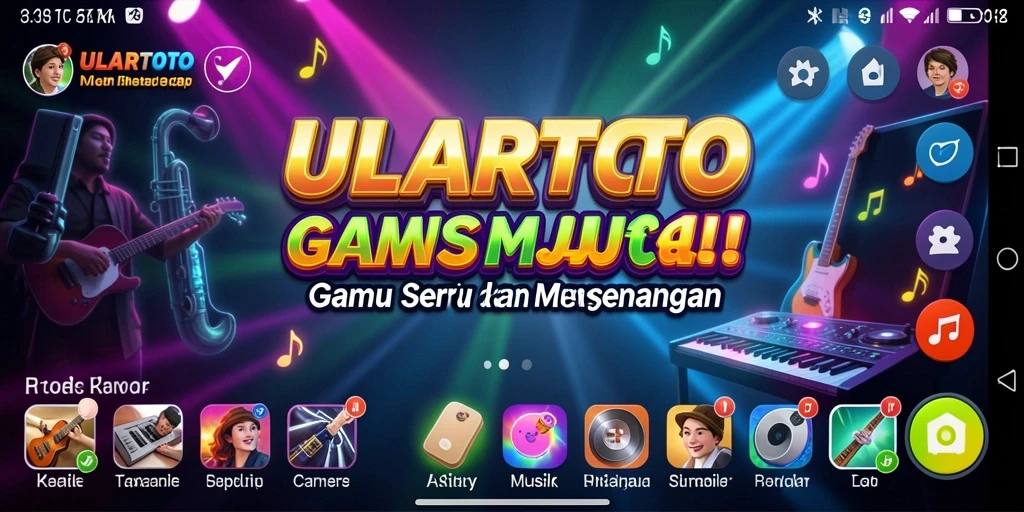 Tampilan dinamis gameplay ULARTOTO yang penuh musik.