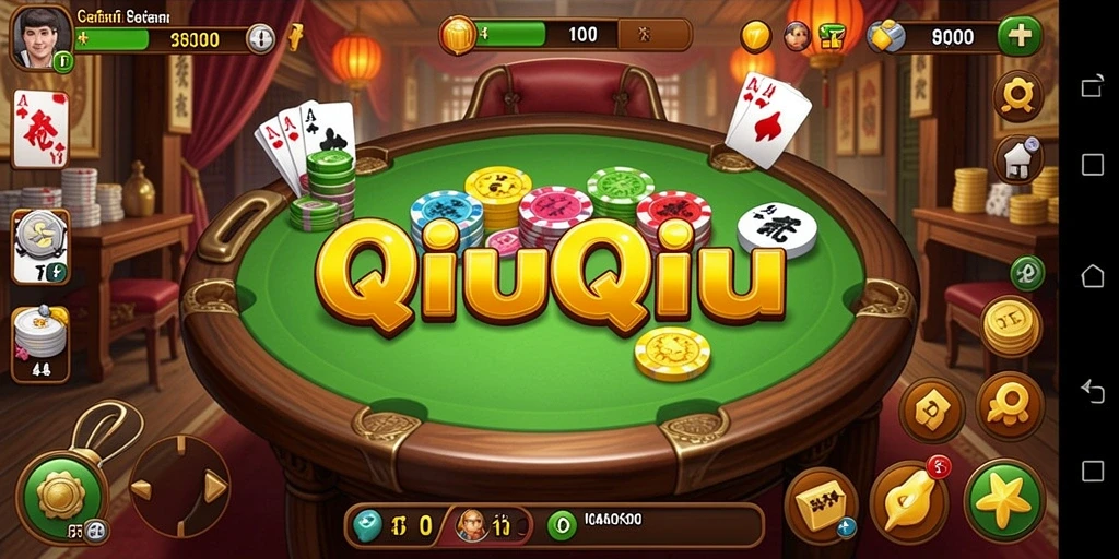 Tangkapan layar gameplay QiuQiu yang menampilkan suasana permainan yang seru.